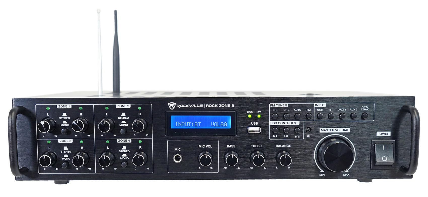 Rockville Rock Zone 8 Channel 1000W Commerical Receiver for Restaurant/Bar/Cafe