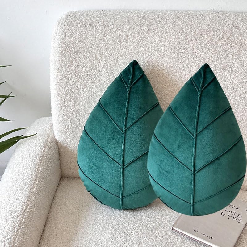 リーフ型スローピロークッション 2個パック 38.1 cm x 10 インチ 3D 葉の形 植物枕 ふわふわ フラシ天 葉 枕 クッ