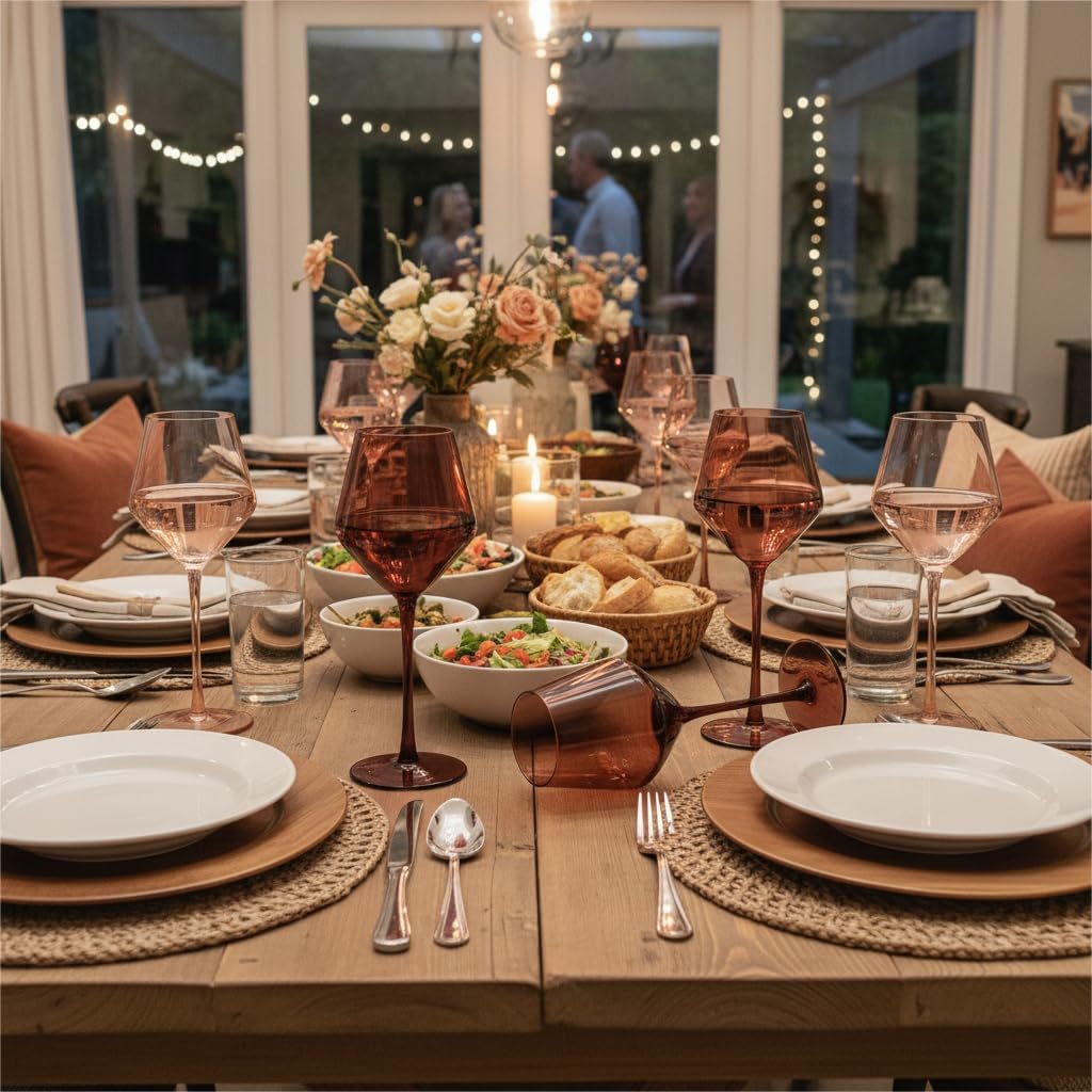 Brown Wine Glasses Set of 6 – 16oz Handblown Amber Stemmed VENUS Wine Glass, Millard Style Wine Glasses for Home Dinner Party for Kwanzaa - Image 5