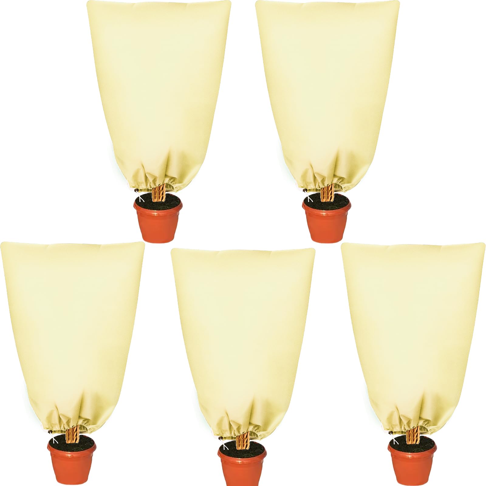 UOIENRT 5 Pack Plant Covers Freeze Protection, 24 x 31 in Plant Frost Protection Bags with Drawstring for Plants Tree from Severe Cold & Frost(Beige)