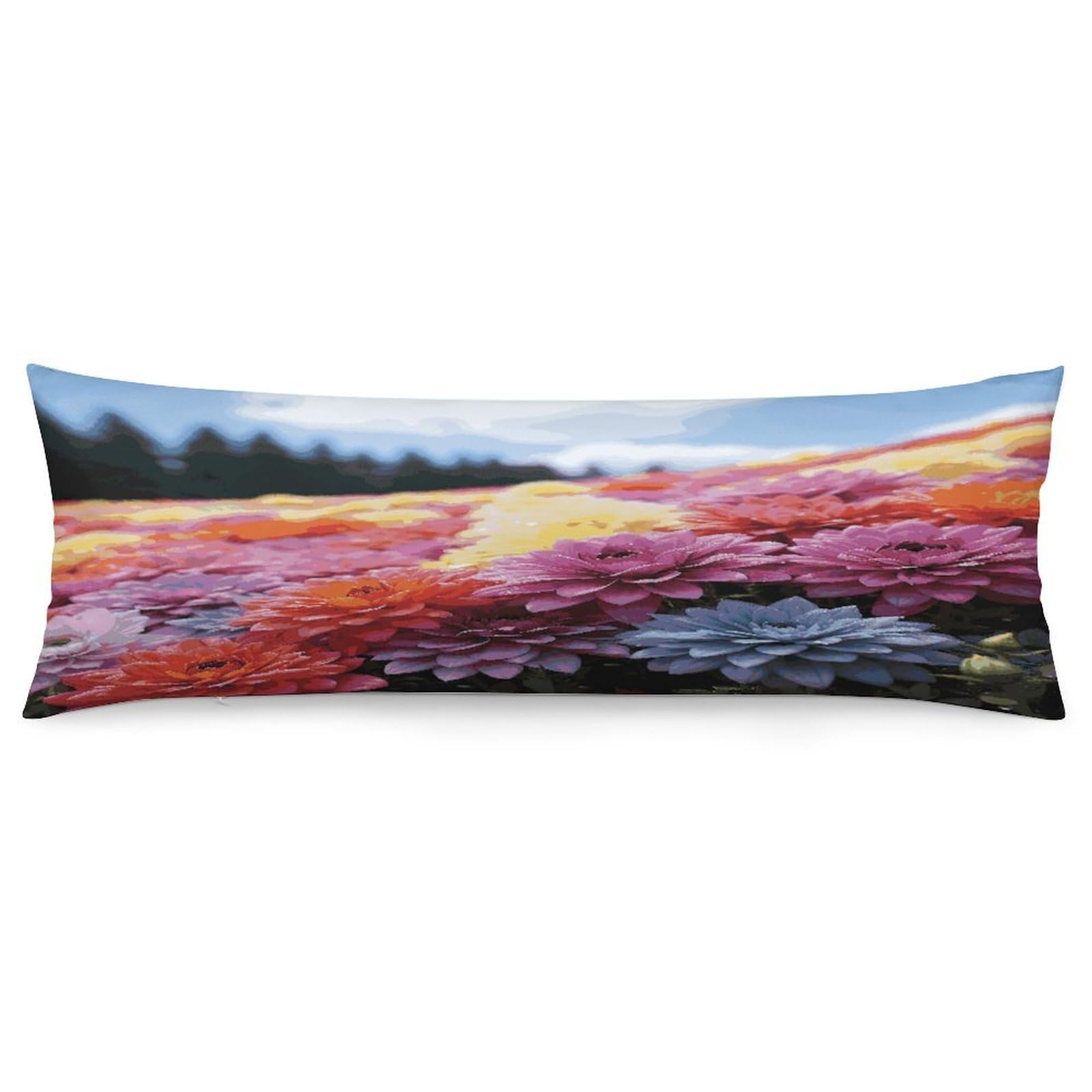 Rainbow Flower Sea Throw Pillow Covers with Silent Zipper Polyester Pillow Protectors Removable Pillow Cases Soft Pillowcase Cozy Pillow Sham Cushion Cover for Sofa Car Bed 20"x54"