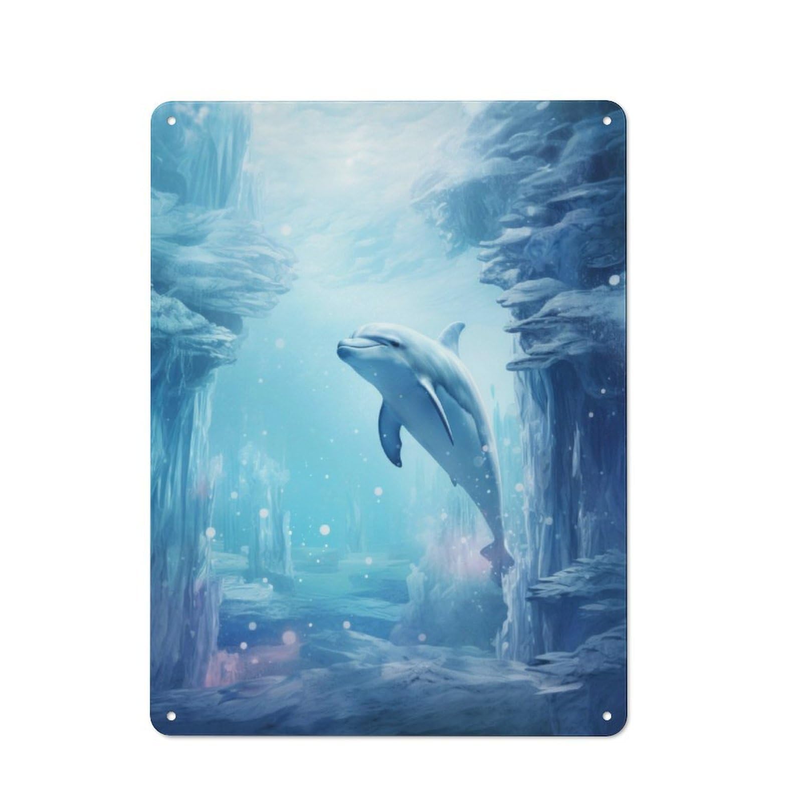 Junmoney Dolphin In Ice World Understated Metal Wall Decor 40X30cm, Decorative Metal Sign For Workspace, Cafe, Shop Or Desk Area