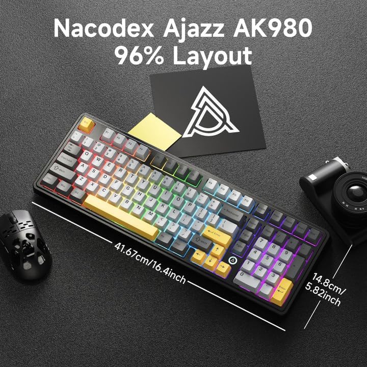 Miniatura 6 de NACODEX Ajazz AK980 - Teclado mecánico inalámbrico para juegos, tres modos BT5.02.4GHzUSB-C, teclado personalizado intercambiable en caliente,