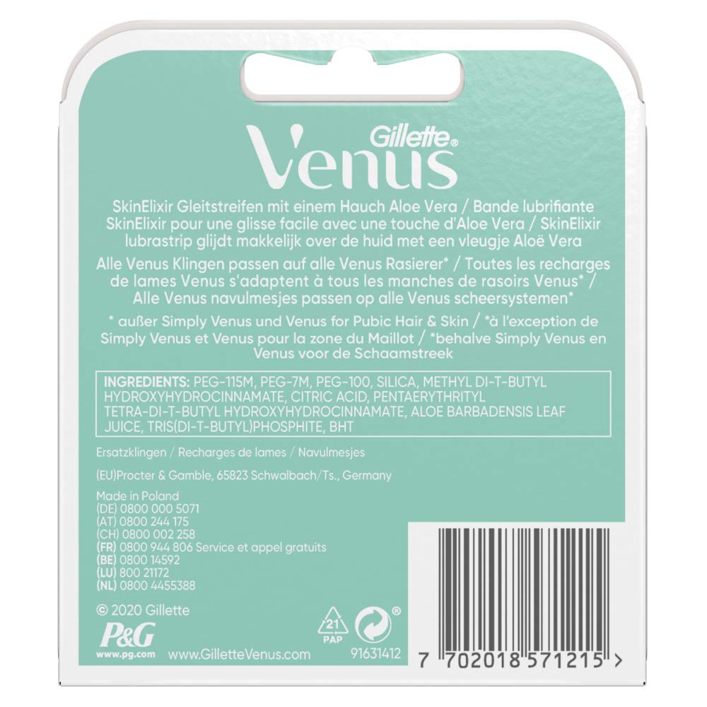 Gillette Venus Deluxe Smooth Sensitive Rasierklingen Damen, 8 Ersatzklingen für Damenrasierer mit 5-fach Klinge