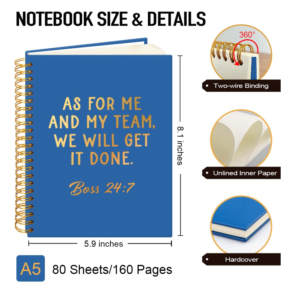 Msticey As For Me And My Team We Will Get It Done 160 pagine bianche blu navy con copertina rigida a spirale, regalo di apprezzamento per donne, manager, supervisore, leader, collega, collega, regalo