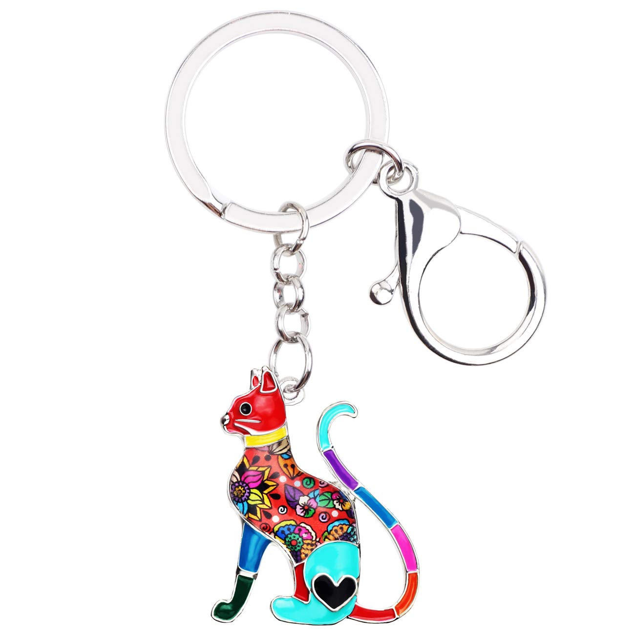 WEVENI Alloy Elegant Cat Keychain Accessories Kitten Jewelry Car Wallet Charms For Women Girls (Multi)