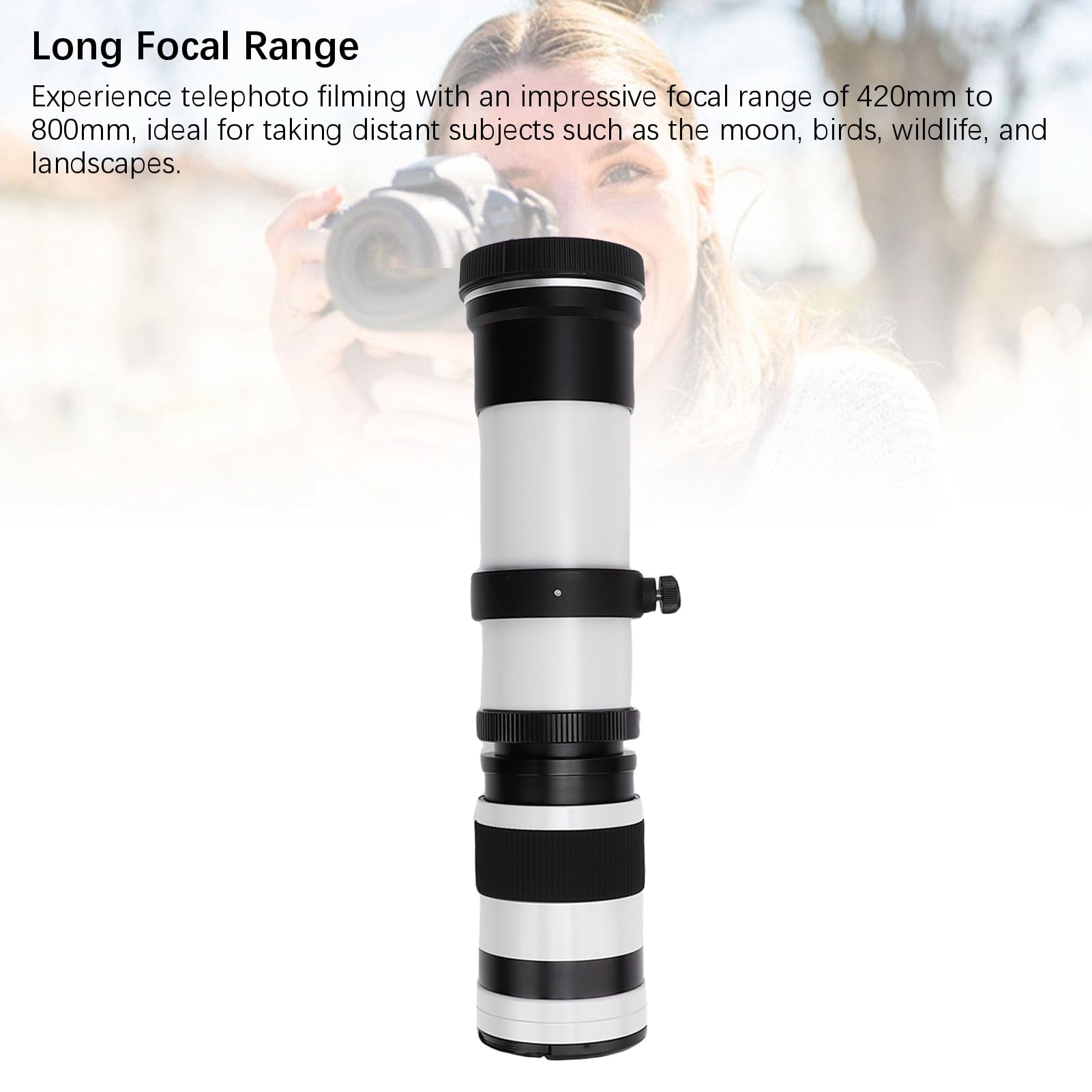 F8.3 Camera Teobiektyw z Zakresem Ogniskowym 420-800 Mm dla RF Montaż Bezlusterkowy Aparat, Ręczny Kąt Widoku 6 °. Dwie Grupy, Cztery Ostrza Struktura Optyczna (WHITE)