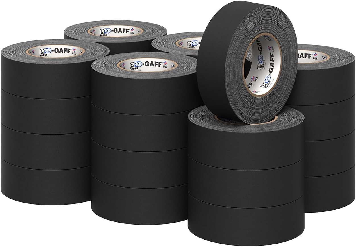 2" Pro Gaff Gaffers Tape 55 yards length black matte. Premium Heavy-Duty Gaffers Tape trusted by professional Gaffers. Made in the USA. Holds Tight, Easy to remove. (Pack of 24)