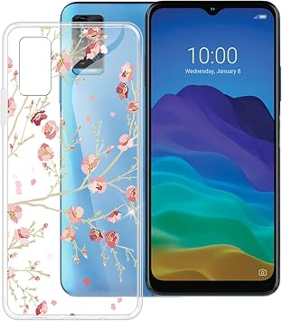 for ZTE Blade A71 [6.52"] Case, Soft Silicone Bumper Shell Transparent Flexible Rubber Phone Protective Cases TPU Cover for ZTE Blade A71 -Peach Blossom