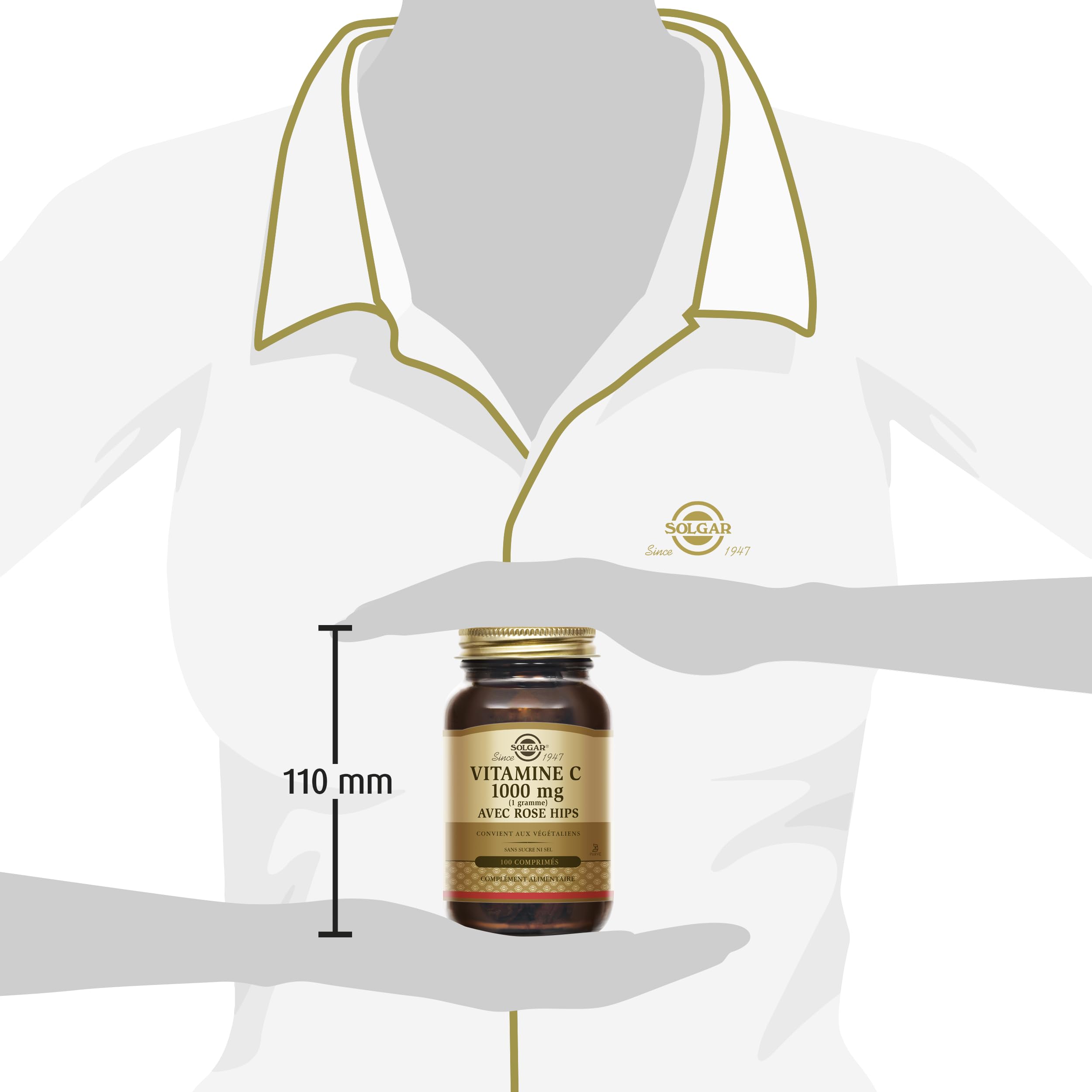 Solgar Vitamine C 1000 mg avec Rose Hips - Défenses naturelles - Système immunitaire - Vitalité et énergie - Immunité - Complément Alimentaire - Flacon de 100 comprimés