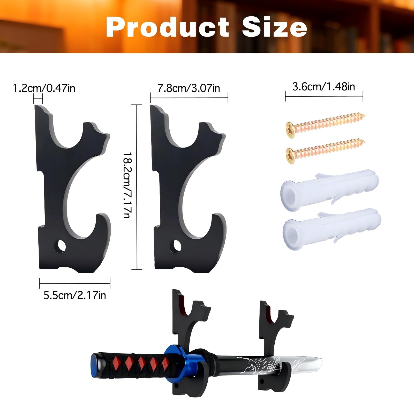 Soporte de Pared para Katana y Espadas Samurai, 2 Niveles Ajustable con Ganchos Acolchados, Exhibidor de Madera Negra