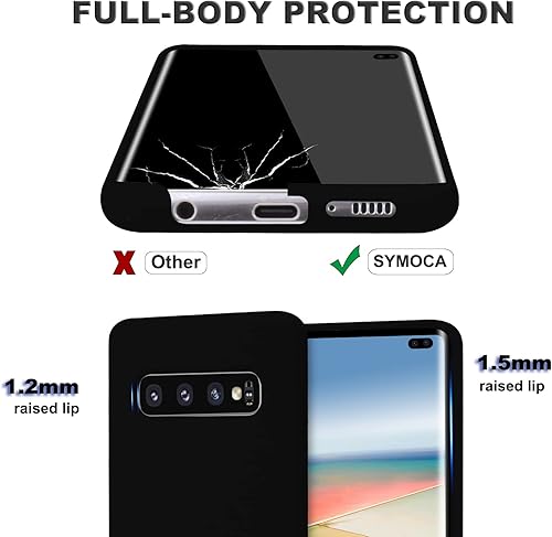 Miniatura 5 de Funda de silicona compatible con Galaxy S10 Plus de 6.4 pulgadas, forro de tela de microfibra cubierta de goma de gel de cuerpo completo (negro)