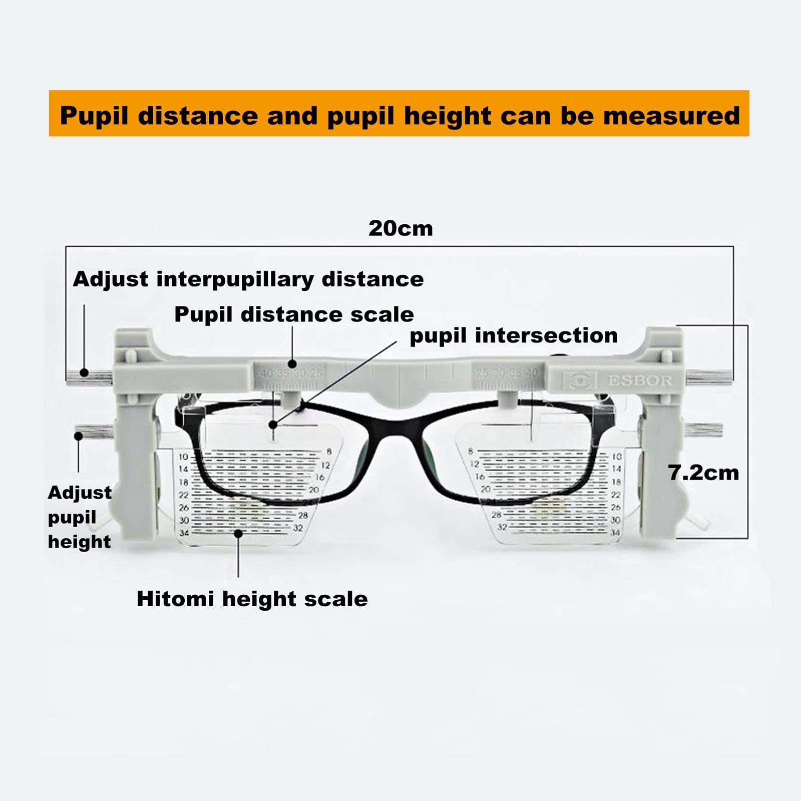 NICHOY Pupilómetro, medidor de PD óptico, Regla de medidor de Altura de pupila, Instrumento de Equipo de optometría de Gafas, medir la Altura de la pupila(Color:A)