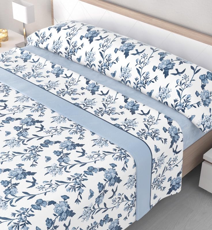 PINCELINES Juego de sábanas térmicas coralina Invierno, con Tacto Agradable y Suave, 100% Poliester. Modelo Bolonia Azul. Juego de 3 Piezas para Cama de 135.