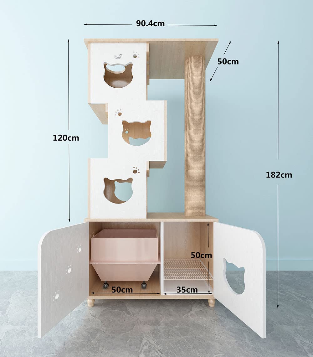 CatS Design 2 w 1 drapak i kuweta dla kota dąb biały duże koty stabilne/w zestawie szafka na kuwetę