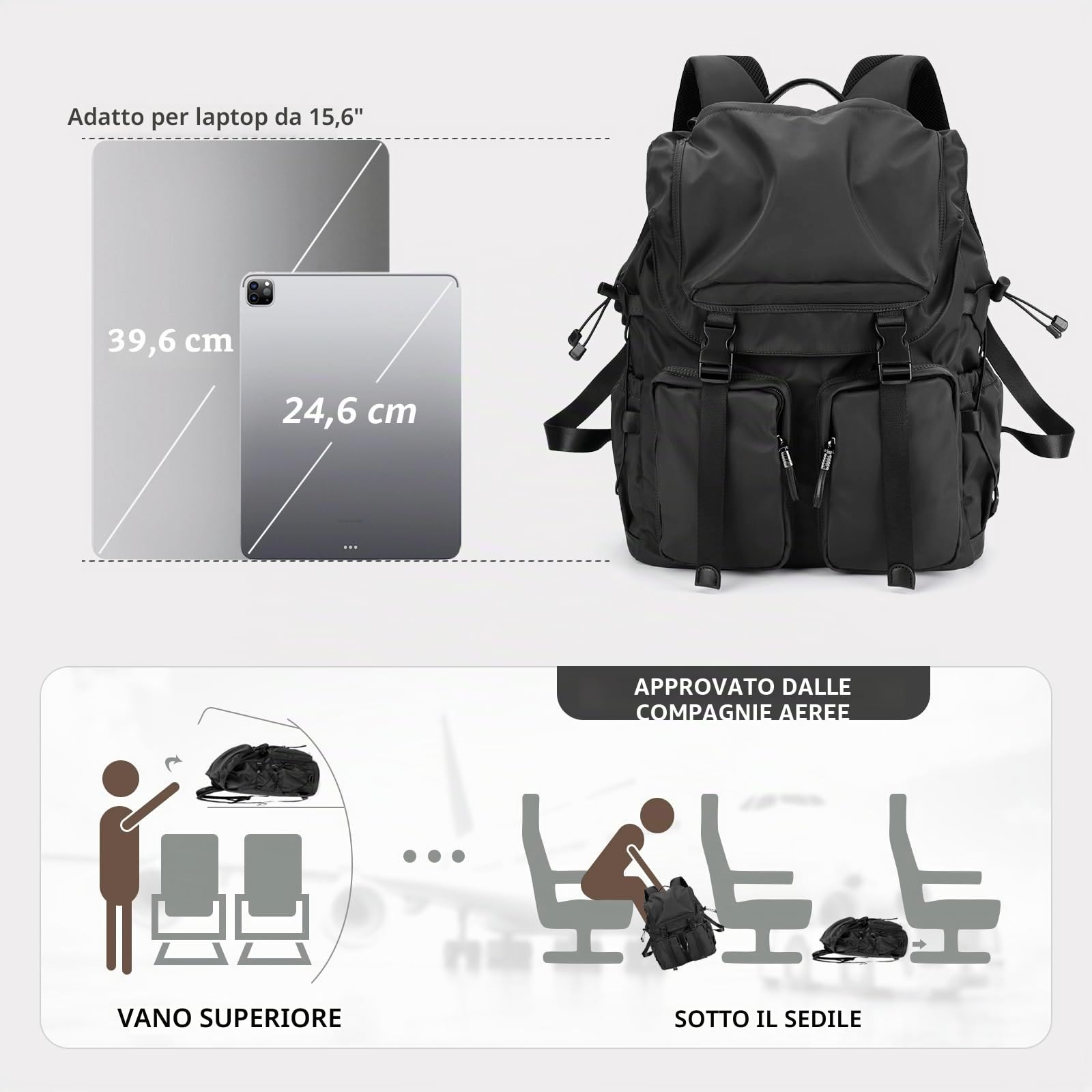 Zaino vintage per computer portatile, zaino da college resistente all'acqua 30L, adatto per laptop 15.6
