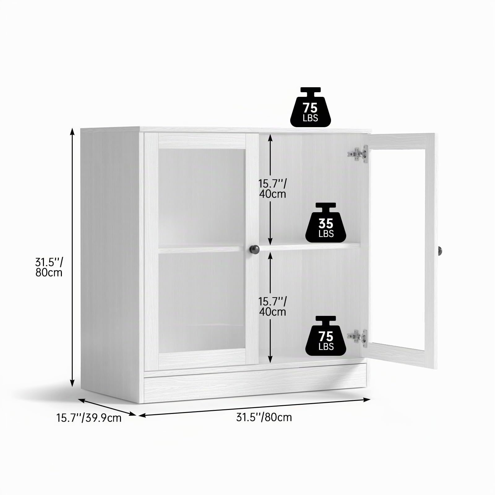 VOWNER Lot de 2 buffets avec 2 portes en verre, armoire de buffet, armoire de cuisine avec plan de travail, armoire de buffet, meuble TV, armoire de rangement pour salon, chambre à coucher, 40 x 80 x