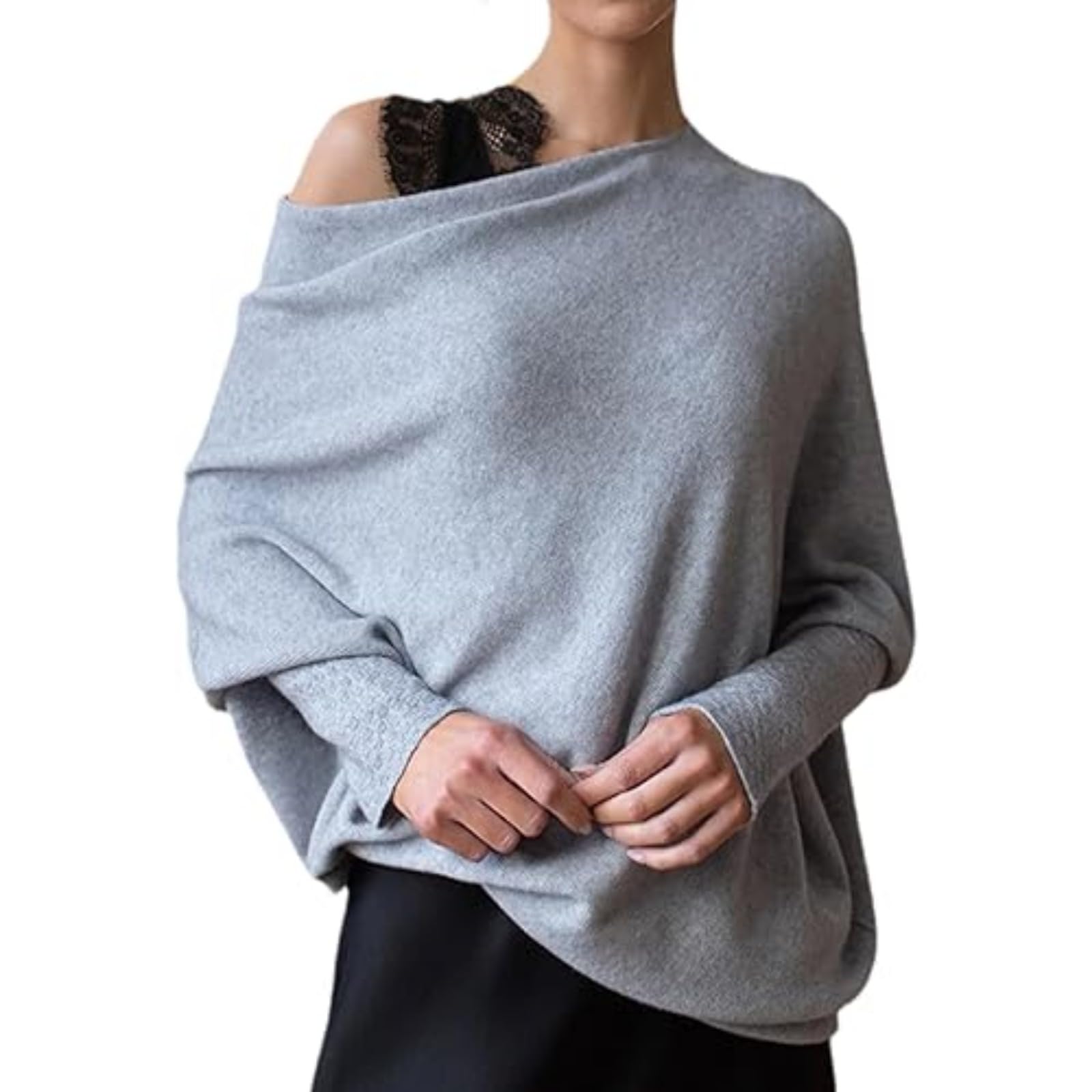 Asymmetric Draped Jumper, Asymmetric Draped Ultra Soft Knitted Jumper, Autumn Baggy Boat Neck Sweaters for Women, One Size Fits All