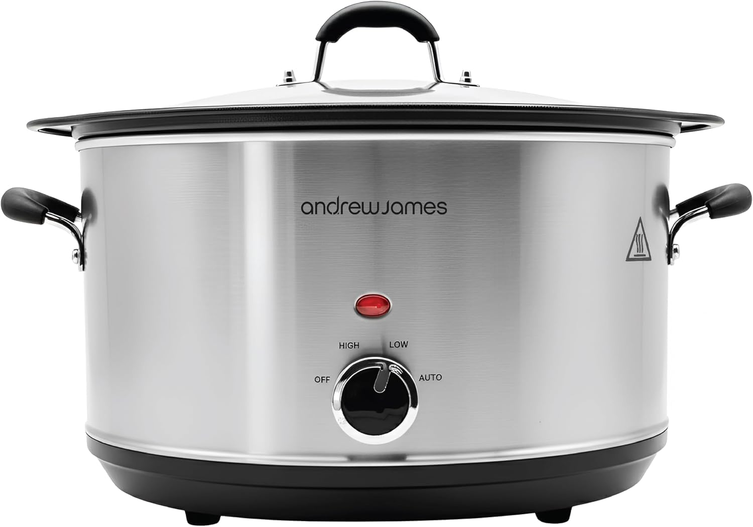 Andrew James 6.5L Slow Cooker – Sear-to-Simmer - Large Hob-Proof Aluminium Pot, Shatter-Resistant & Easy-Clean Design 3 Heat Settings & Glass Lid, Ideal for Family Meals, Curries & Batch Cooking