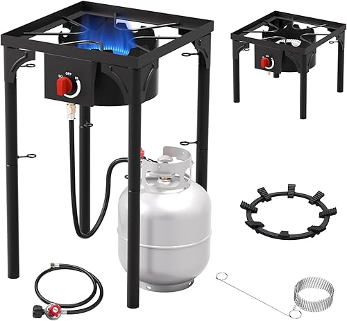 Miniatura 10 de Estufa de gas de 2 quemadores, quemador de propano para exteriores de alta presión con patas desmontables, estufa de campamento de 150,000 BTU, 2