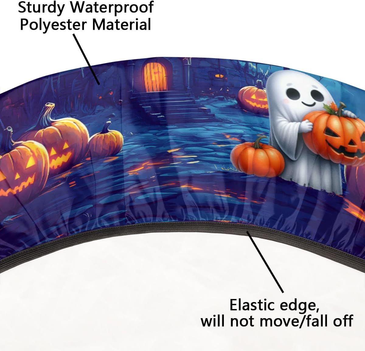 Round Fitted Tablecloth Wipeable Elastic Pumpkin Halloween Ghosts Table Cover Waterproof Circle Table Cloth for Indoor Outdoor Dining Kitchen Picnic Camping Patio Decor Gifts,Fit 45-50in Tables