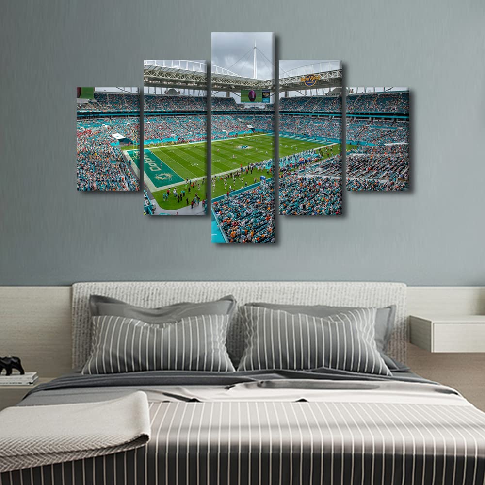 TUMOVO 5-teiliges Wandkunst, Hard Rock Stadion, Gemälde auf Leinwand, American Football Team, Bilder für Schlafzimmer, Heimdekoration, Sport, moderne Kunstwerk, Gemälde, gespannter Rahmen, fertig zum