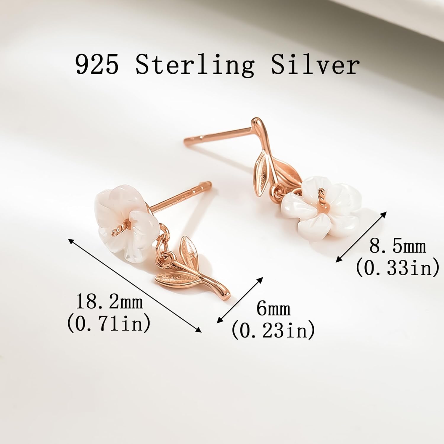 Flower Earring for Women,925 Sterling Silver Dainty White Shell Pearl Flower Stud Earrings to Daughter 14k Gold Plated Leaf Dangle Drop Earrings for Hypoallergenic Birthday Mother's Day Jewelry Gift