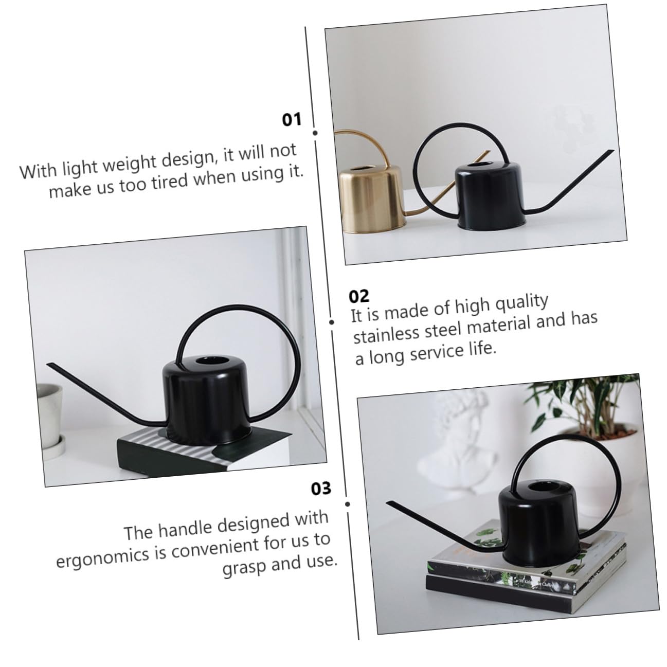 Regadera de Jardín de Acero Inoxidable de 1.3l Boca Larga, Ligera y Elegante para Riego de Plantas en Interiores y Exteriores