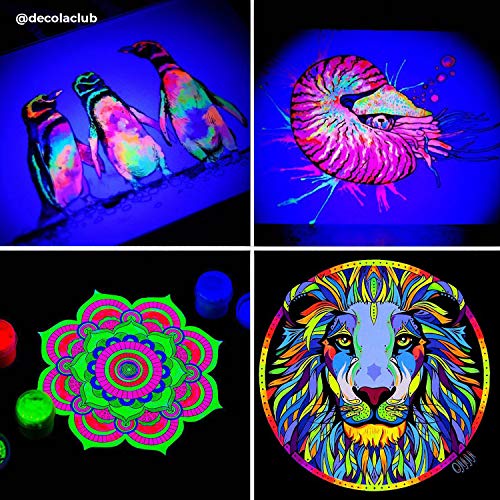 DECOLA Neon Acrylfarben Set | 6 x 20 ml Fluoreszierende Acrylfarbe Leuchtet unter UV-Licht (Schwarzlicht) | Hergestellt… – Bild 6