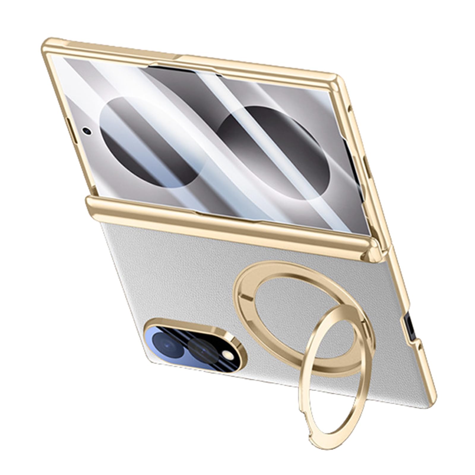 FDUJINH Leather Cover for Samsung Galaxy Z Fold 8, Built-In Screen Lens Protector Case Magnetic Ring Kickstand Electroplated Shockproof Shell