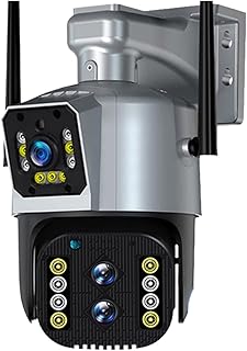 Solar Security Camera 2k 4MP WiFi Camera Outdoor PTZ Three Lens Dual Screen 10X Zoom Auto Tracking Security Protection CCTV Video Surveillance Cam P2P Monitor Any Corner (Color : 4MP, Size : 4G With