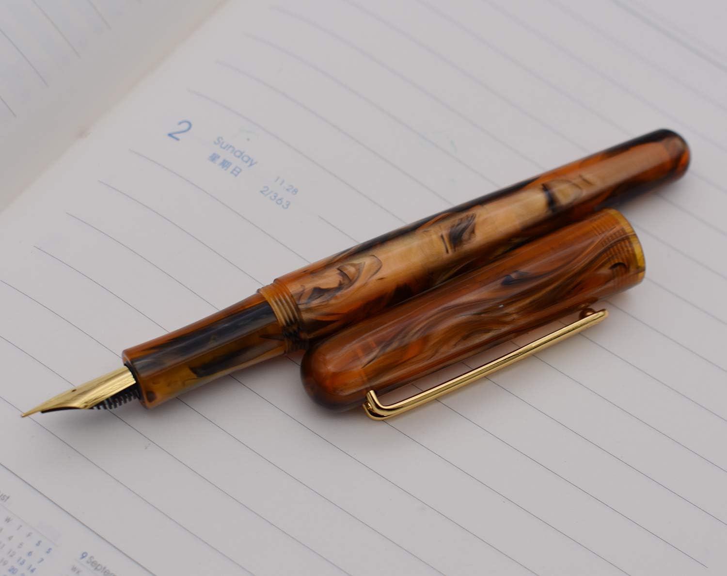 Lanxivi Picasso Etsandy Aurora 975 Fountain Pen, Germany Iridium Fine Nib, Brown Celluloid, Executive Fountain Pens, Classic Design