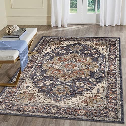 Liora Manne Ariana Indoor Power Loomed Polypropylene Non-Shed Area Rug - Traditional Global Floral Oriental (Heriz Navy) (7'10" x 9'10")