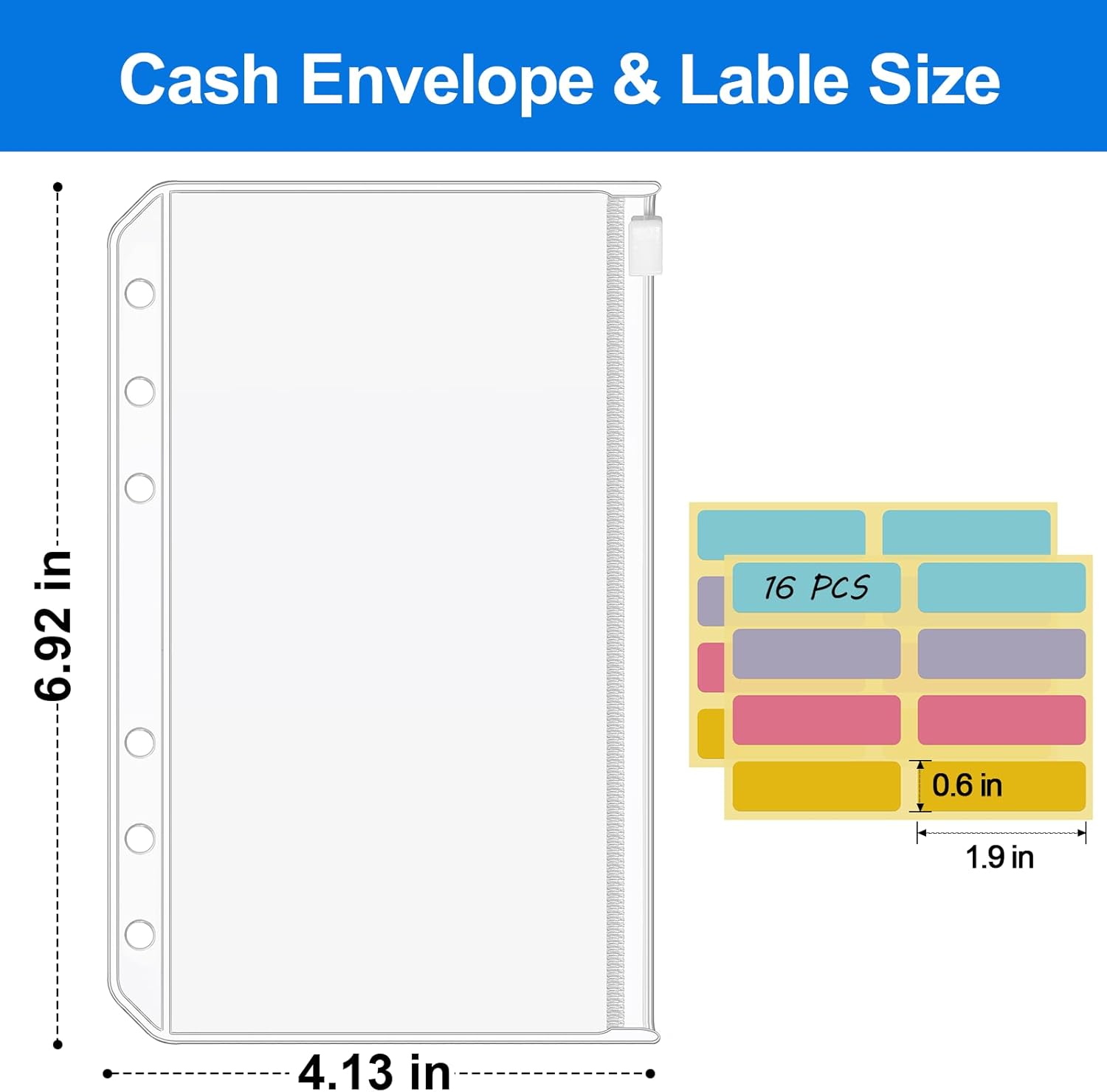 KTRIO  A6 Binder Pockets  Holes Cash Envelopes for Budgeting, Clear Zipper Pouch Folders A6 Planner Inserts, Waterproof PVC Loose Leaf Filing Bags Plastic Money Coupon Sticky Notes Organizer