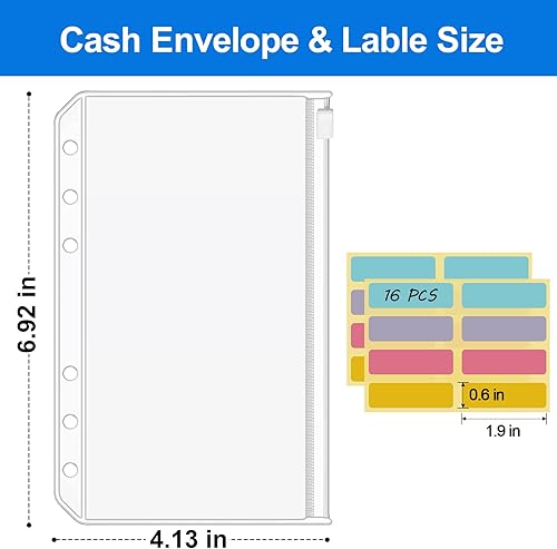 Miniatura 2 de KTRIO 16 bolsillos para carpeta A6, 6 agujeros, sobres de efectivo para presupuestos, carpetas transparentes con cremallera, insertos
