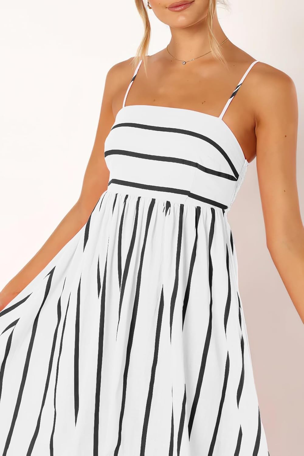 utcoco Womens Summer Striped Back Smocked Maxi Sundresses Spaghetti Strap Cut Out Flowy Swing A Line Long Dress - Image 6