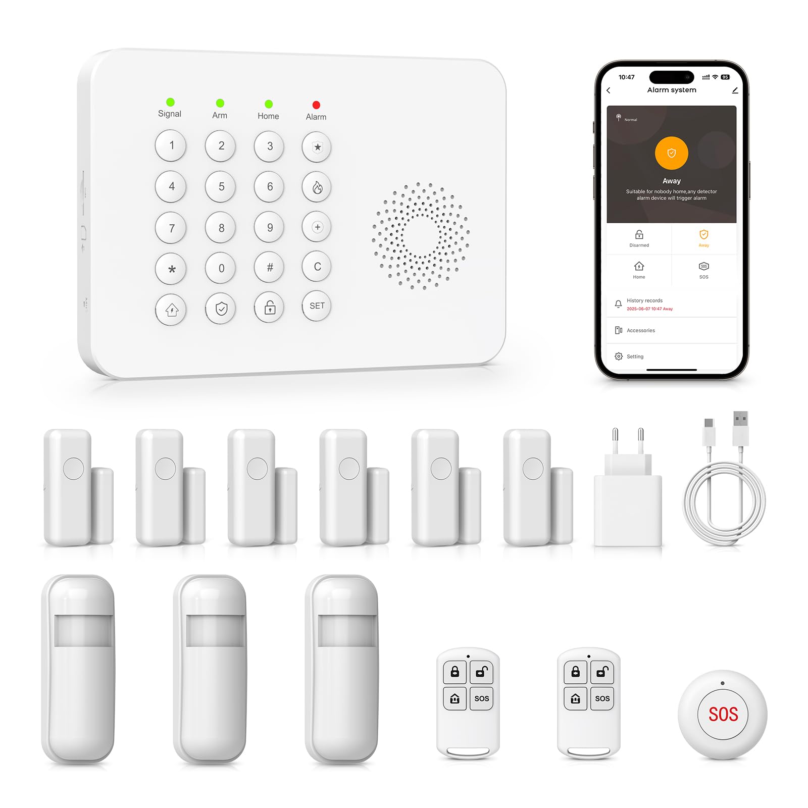 PGST Sistema de alarma para casa,kit inalámbrico, WiFi, 4G GSM, Admite Alarma de conexión SMS/App Push, 100 zonas, aplicación Smart Life (Tuya),compatible con Google Home y Alexa