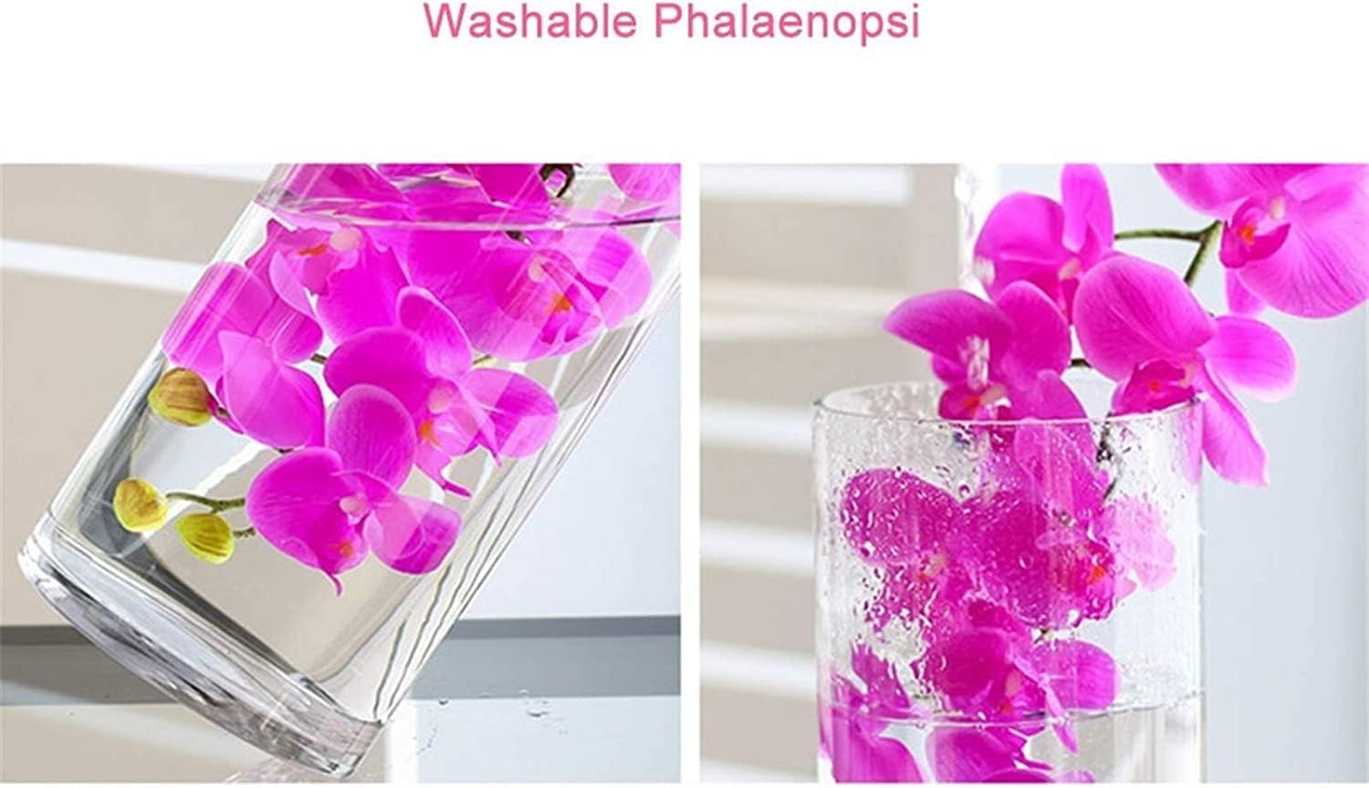 Orquídea Artificial Flores Phalaenopsis Artificiales de 60 cm con Jarrón de Cerámica Decoración Elegante de Orquídeas Falsas en Maceta Flor Artificial, Rosa Roja
