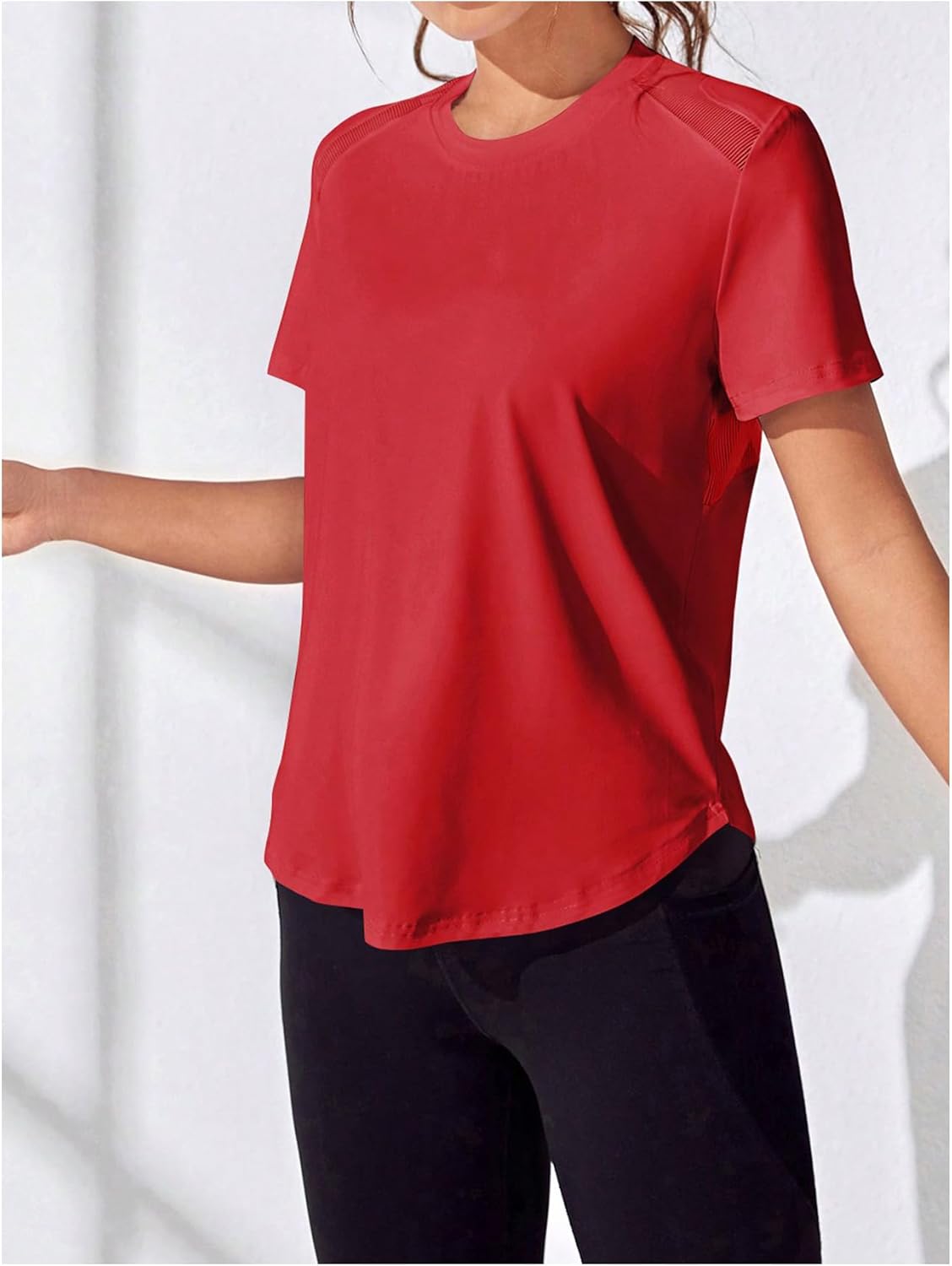 OYOANGLE Women's Mesh Short Sleeve Open Back Workout Top Yoga Running Athletic Tee Shirts - Image 3