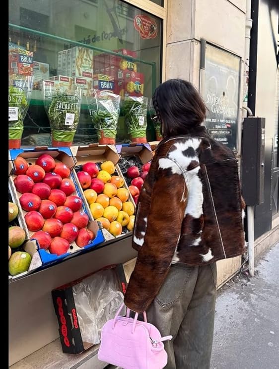 Women’s Retro Style Classic Wear Stylish Genuine Cowhide Leather Natural Hair-On Cow Skin Fashion Coat Jacket4