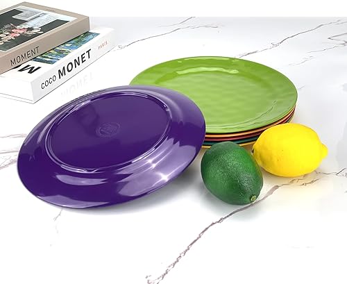 Miniatura 4 de Juego de 6 platos redondos de melamina 100% melamina de 10 pulgadas, platos de ensalada de melamina para fiestas en casa, resistentes a la rotura