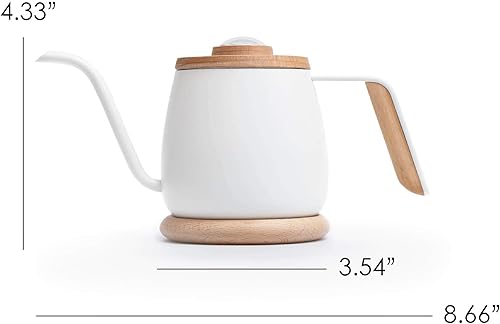 Miniatura 2 de SimpleReal - Tetera de café con termómetro, cuello de cisne para café y té, estilo japonés TAMAGO, cuerpo de acero inoxidable con tapa de madera, 12