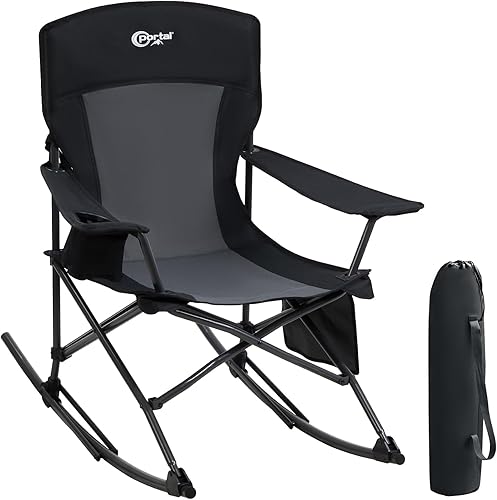 Miniatura 14 de Portal Mecedora para exteriores, plegable, portátil, con soporte para tazas, bolsa de transporte con bolsillo lateral, soporte de 350 libras (azul 1