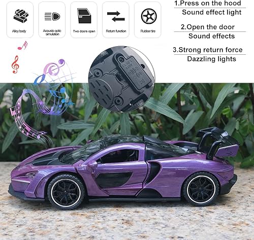 Miniatura 5 de JaBuBeaGup Coche de aleación modelo 132 McLaren coche de simulación de retorno de metal con luz de sonido, adecuado para niñas y niños como regalos