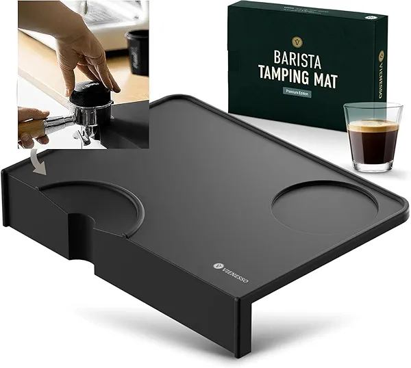 VIENESSO Tamping Mat for Espresso Machine - Non-slip Tamper Station for the countertop - Barista Accessories with notch for the Portafilter - Table edge protection + E-Book