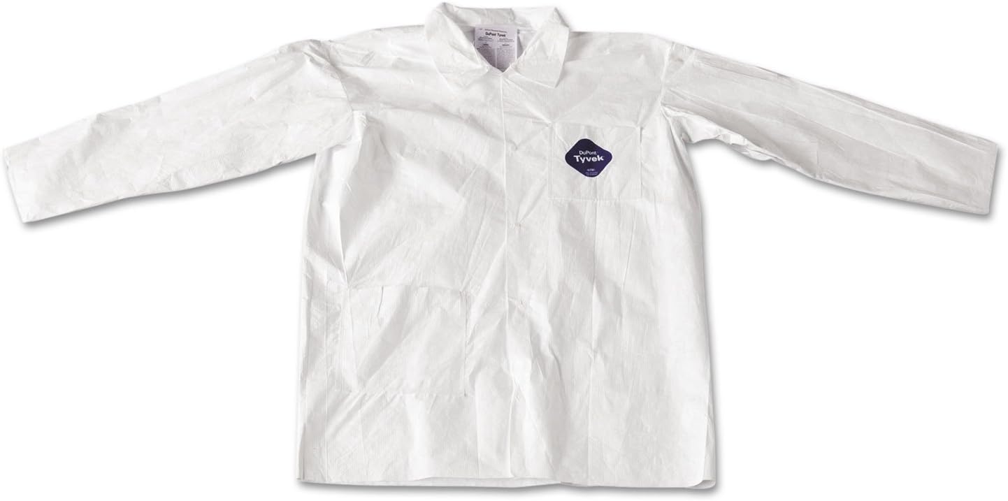 DuPont Tyvek Lab Coat White Snap Front 2 Pockets Large 30/Carton
