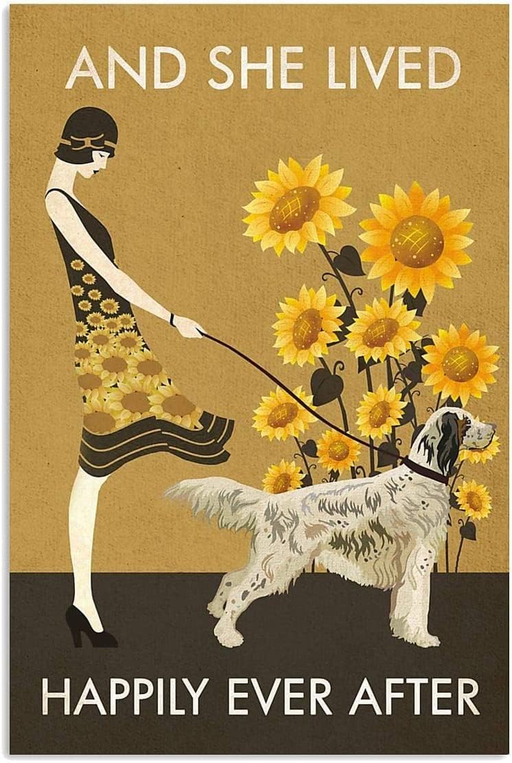 Kisoyo Girls Metal Signs Vintage Aluminum Happily English Setter For Home Coffee Garden Bedroom Wall Decor 8X12 Inches
