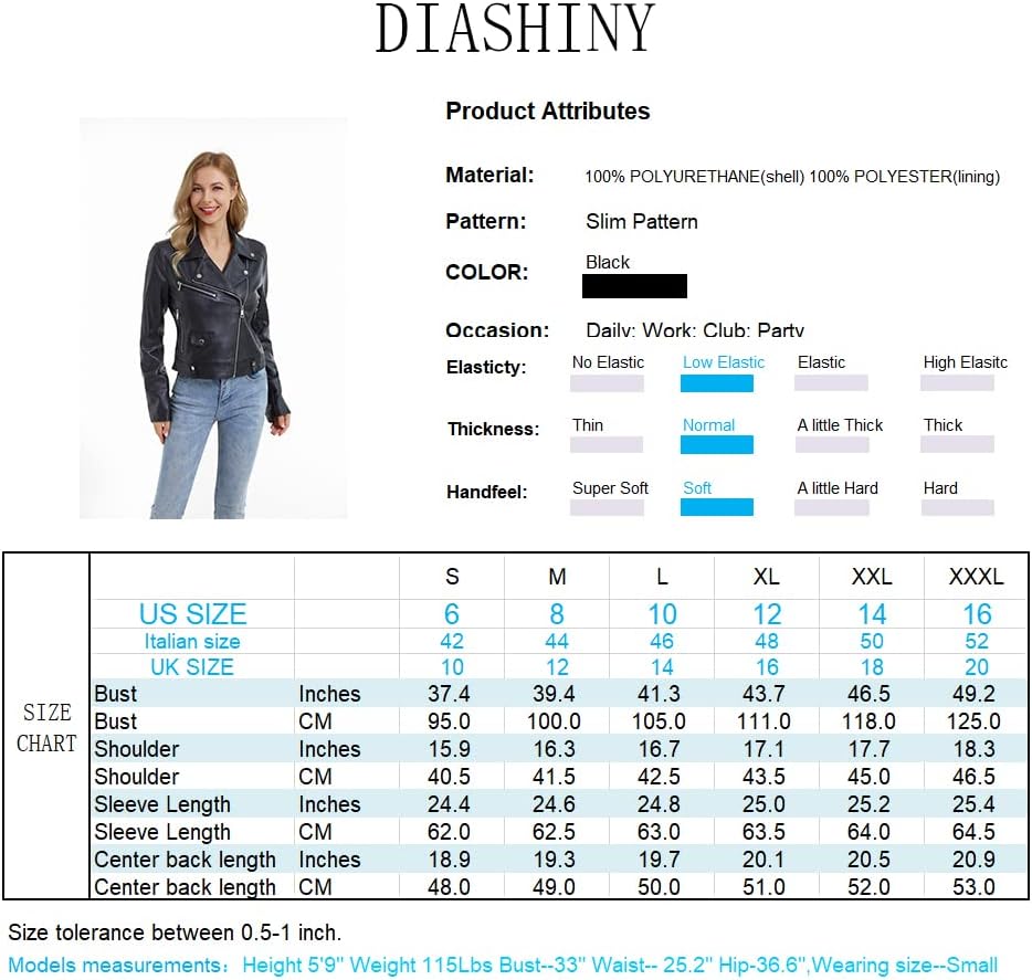 DIASHINY Faux Leather Jacket For Women Crop Short Cropped PU Slim Zip Up Moto Biker Coat Motorcycle Jackets - Image 6