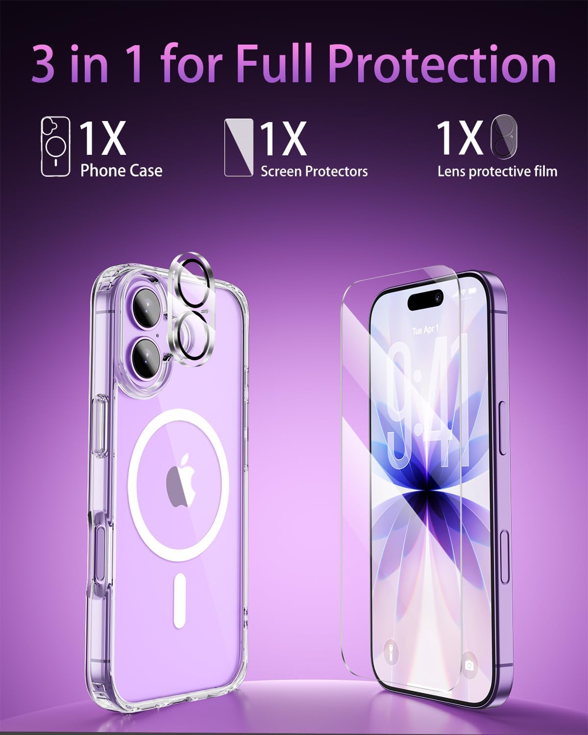 for iPhone 17 Case, Compatible with MagSafe, Magnetic Slim Cover, Anti-Yellowing & Shockproof, Full Camera Protection, Includes Screen & Lens Protectors, Clear Protective Case - Image 2