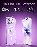 Pour téléphone 17 Cas, compatible avec MagSafe, Couverture mince magnétique, anti-jaune & Shockproof, protection complète de la caméra, comprend écran & Protecteurs de lentilles, boîtier de protection transparent